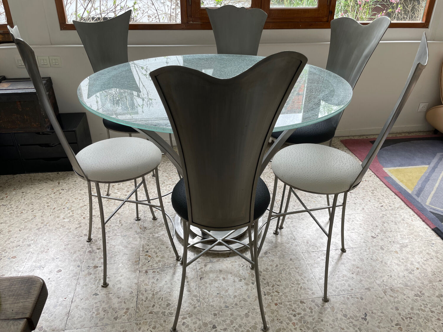 Design glass and steel high table 6-8 seats
