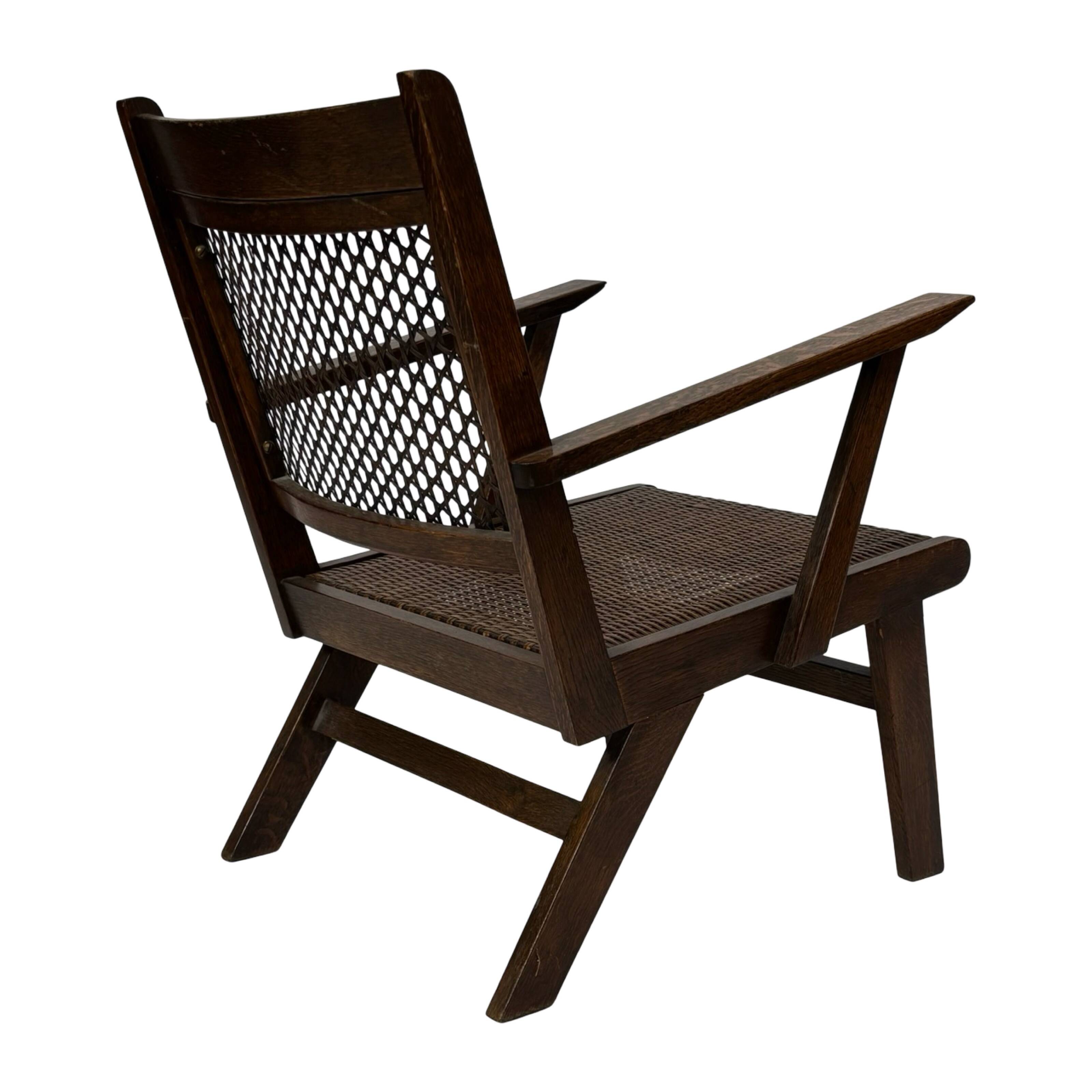 Art Deco oak armchair with webbing 1950s minimalist