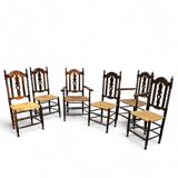 8 (2 x armrest) x ornate wood / bobbin / wicker dining chair / studded chairs