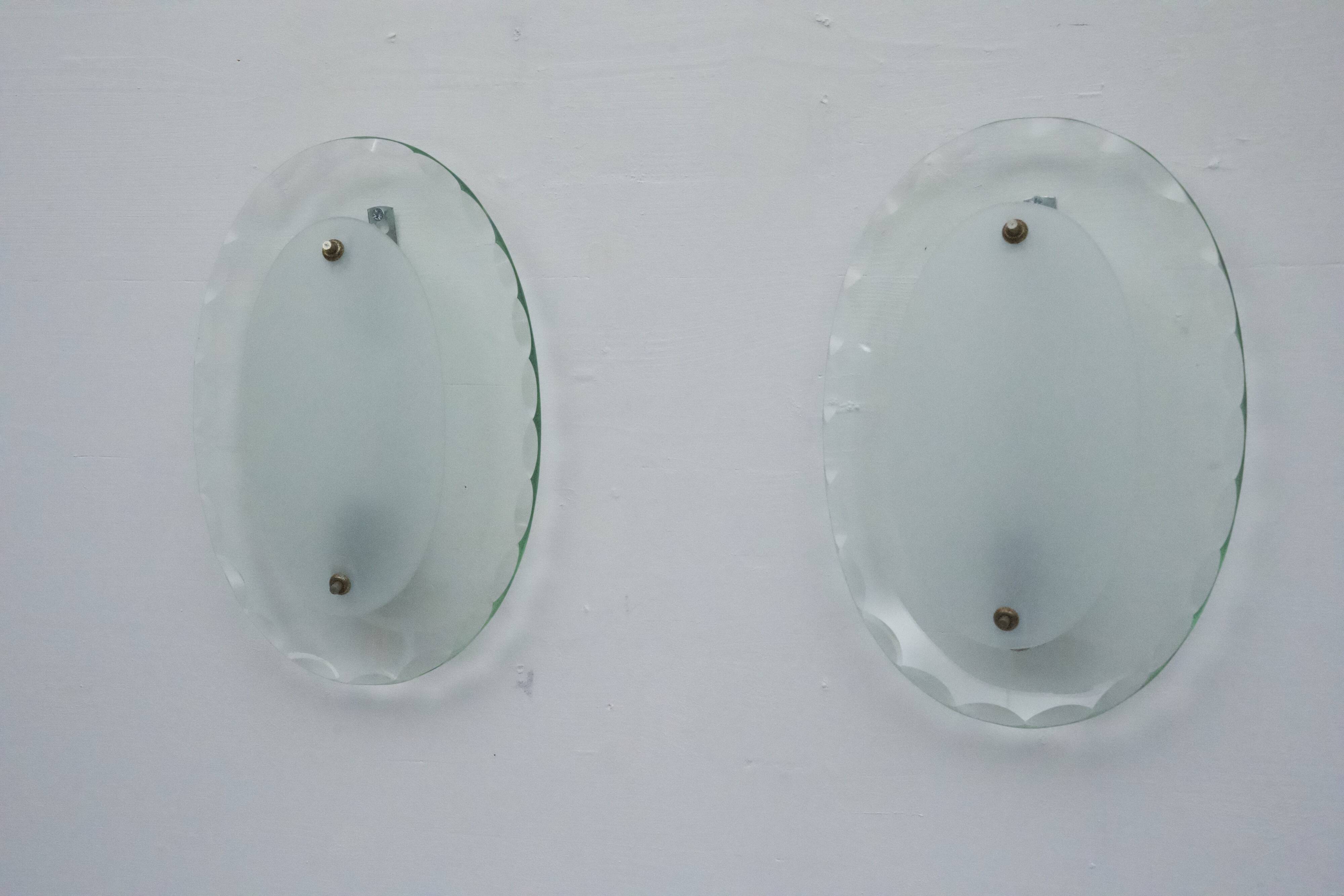 Set of Three Curved Glass Sconces by Cristal Art, Italy, 1960s