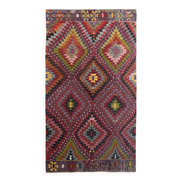 6x11 Geometric Style Vintage Kilim Rug, 338x188 Cm