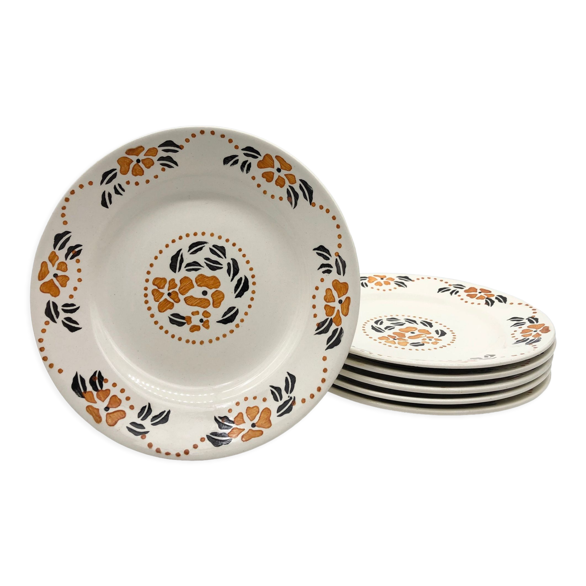 6 Flat plates in iron earth, "Longchamp" model "Primax"