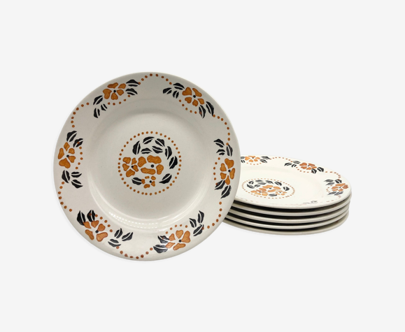 6 assiettes plates en terre de fer « Longchamp » modèle « Primax »