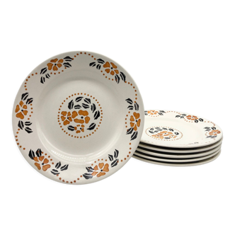 6 assiettes plates en terre de fer « Longchamp » modèle « Primax »