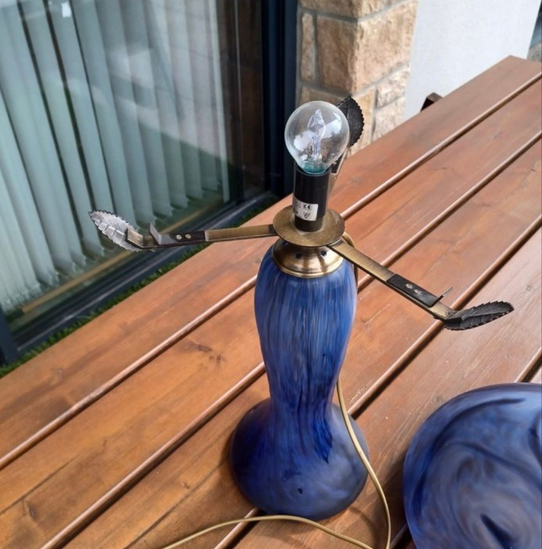 Vintage blue blown glass mushroom lamp – Murano style