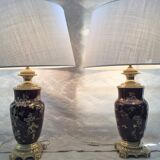 Paire de lampes de salon bronze doré faïence design xixe art nouveau