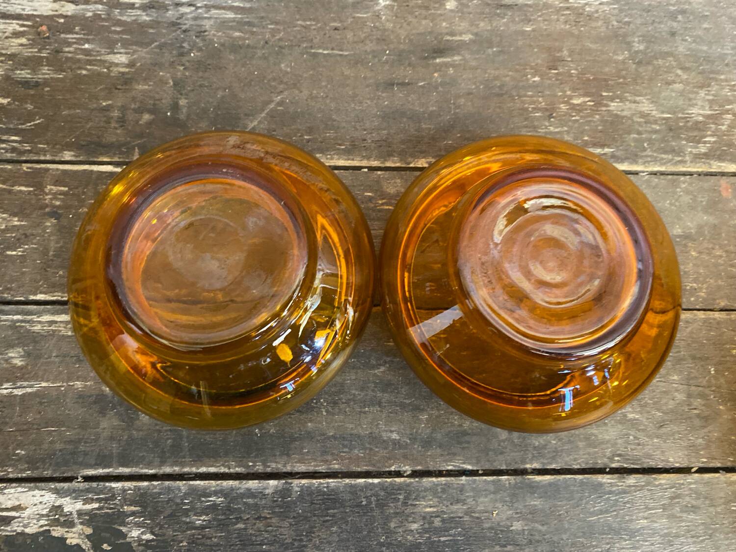 Salad bowl + 2 Antique AMBRINE Bowls Amber Glass + Gold Bronze Mounting