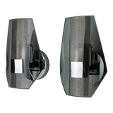 Pair of veca wall lamps, black murano glass, italy 1970