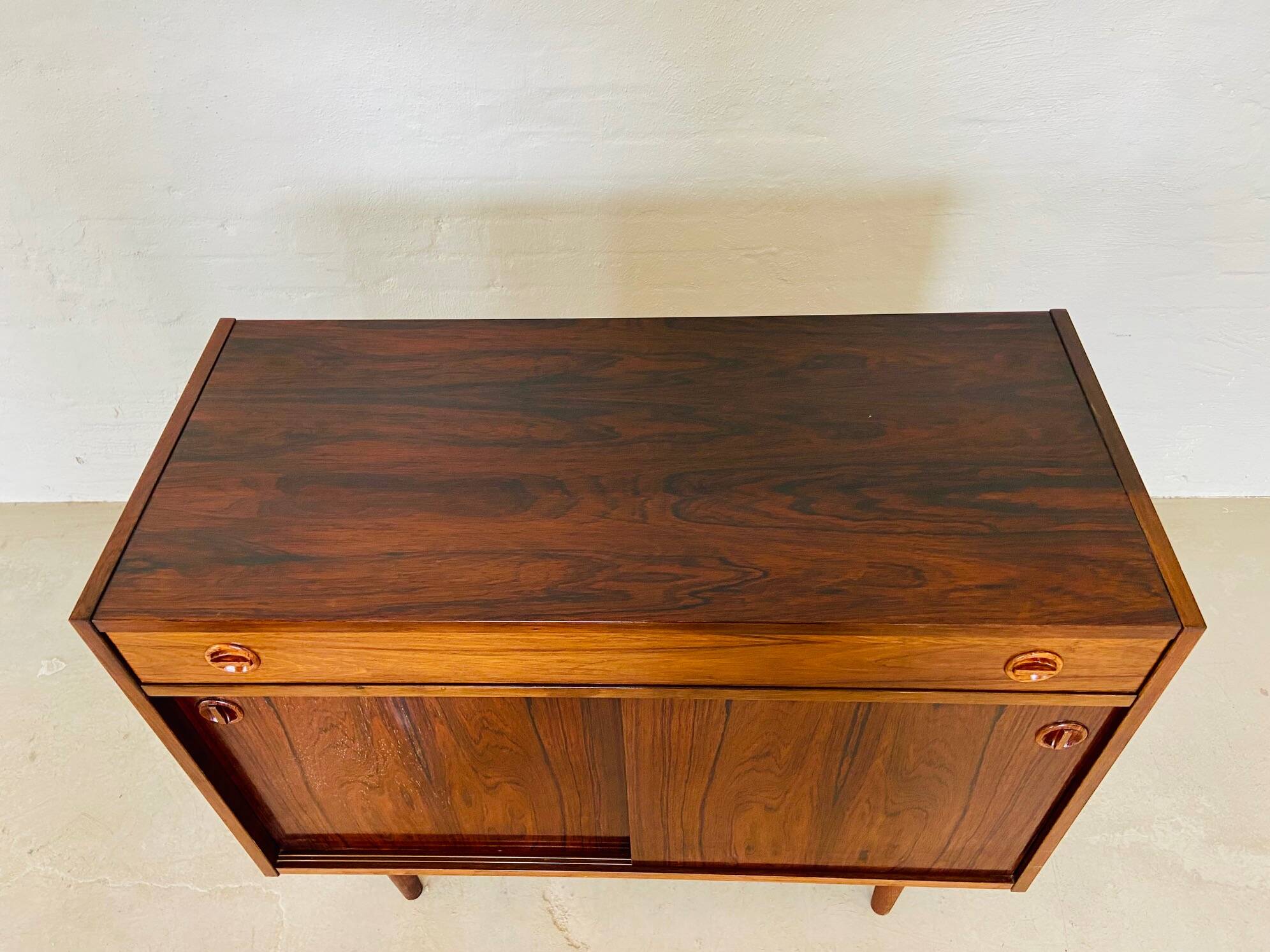 Vintage danish mid century rosewood sliding door cabinet 1960s