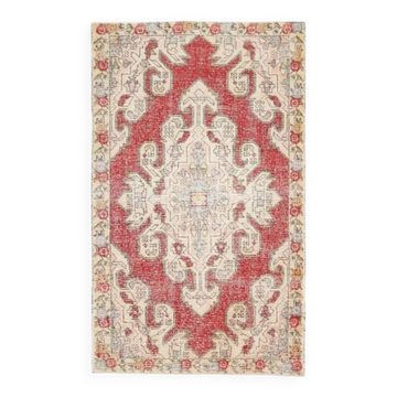 Vintage Turkish Oushak Handmade Wool Cotton Red Area Rug 127x209