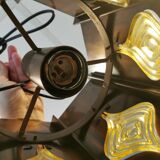 Older hanging lamp, made of metal with yellow prisms.
