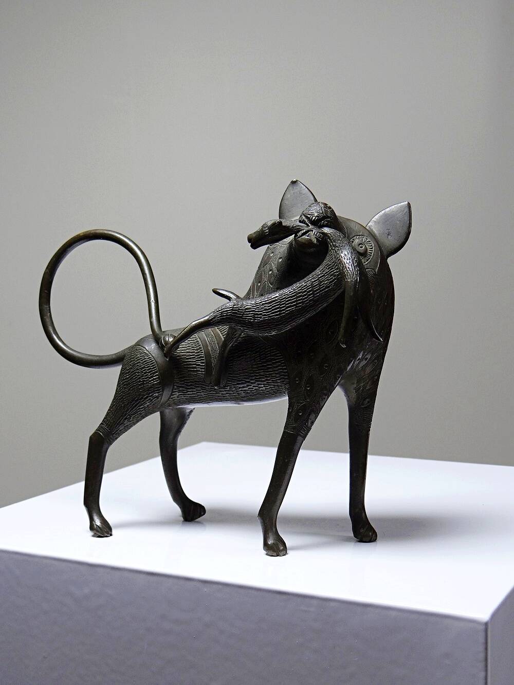 Subject, lion, hyena, Bronze beast from Benin Dahomey Cotonou vintage/antique.