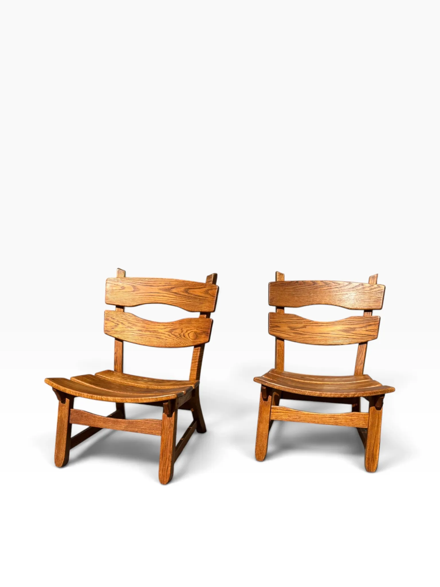 Set of 2 brutalist lounge chairs in oak by Dittmann & Co for Awa.