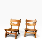 Set of 2 brutalist lounge chairs in oak by Dittmann & Co for Awa.