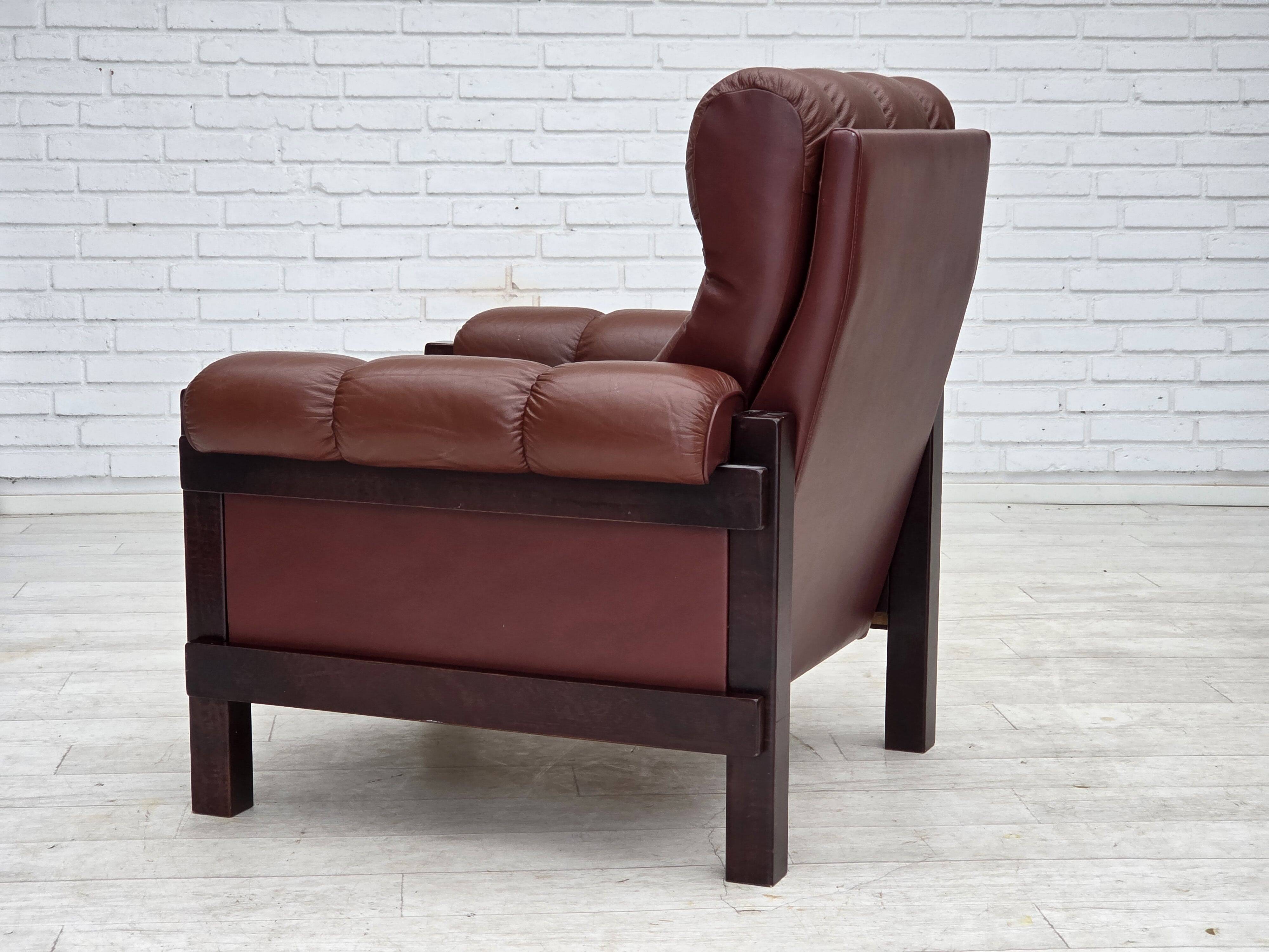 1970s, Scandinavian armchair, furniture leather, dark beech wood.