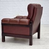1970s, Scandinavian armchair, furniture leather, dark beech wood.