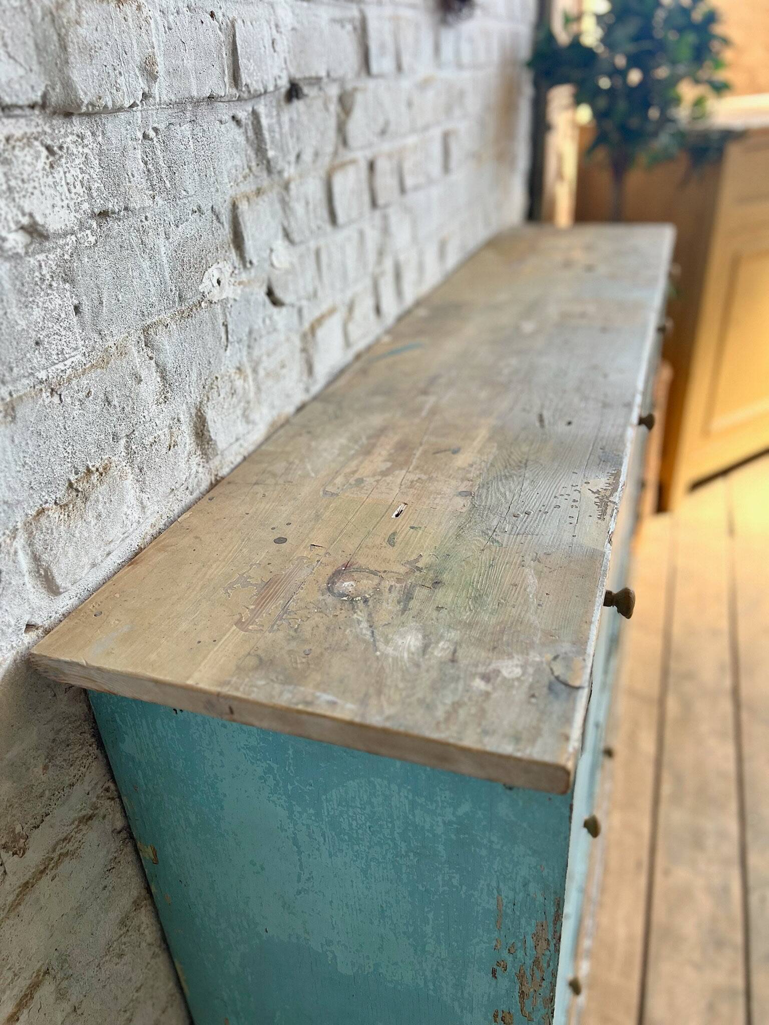 Old workshop cabinet with flaps, original patina.