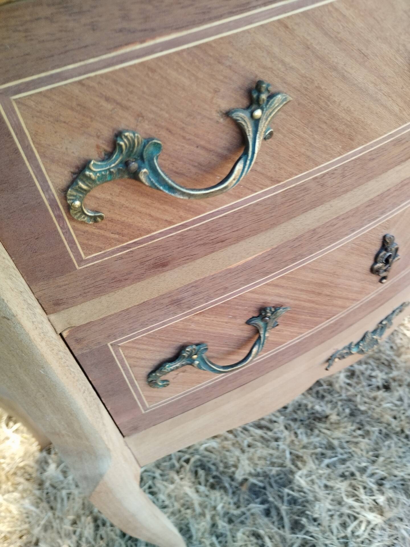 Commode ancienne marqueterie style louis xvi plateau marbre