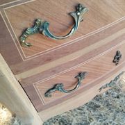 Antique commode with marquetry in the Louis XVI style and marble top.