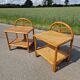 Pair of bedside tables in wood and woven straw - around 1960.