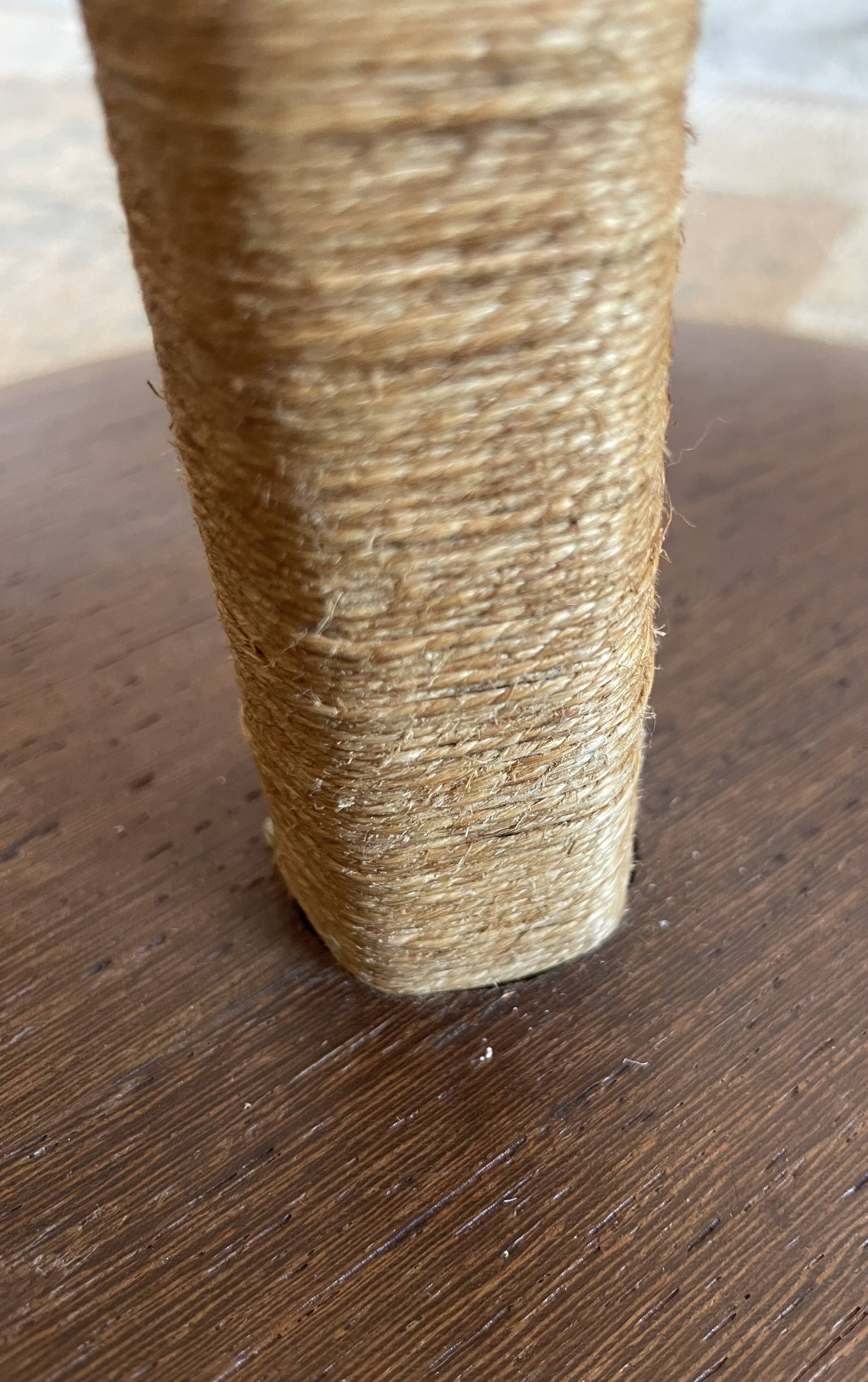 Teak base with raffia and a big papercord lampshade