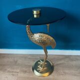 Round side table with golden crane