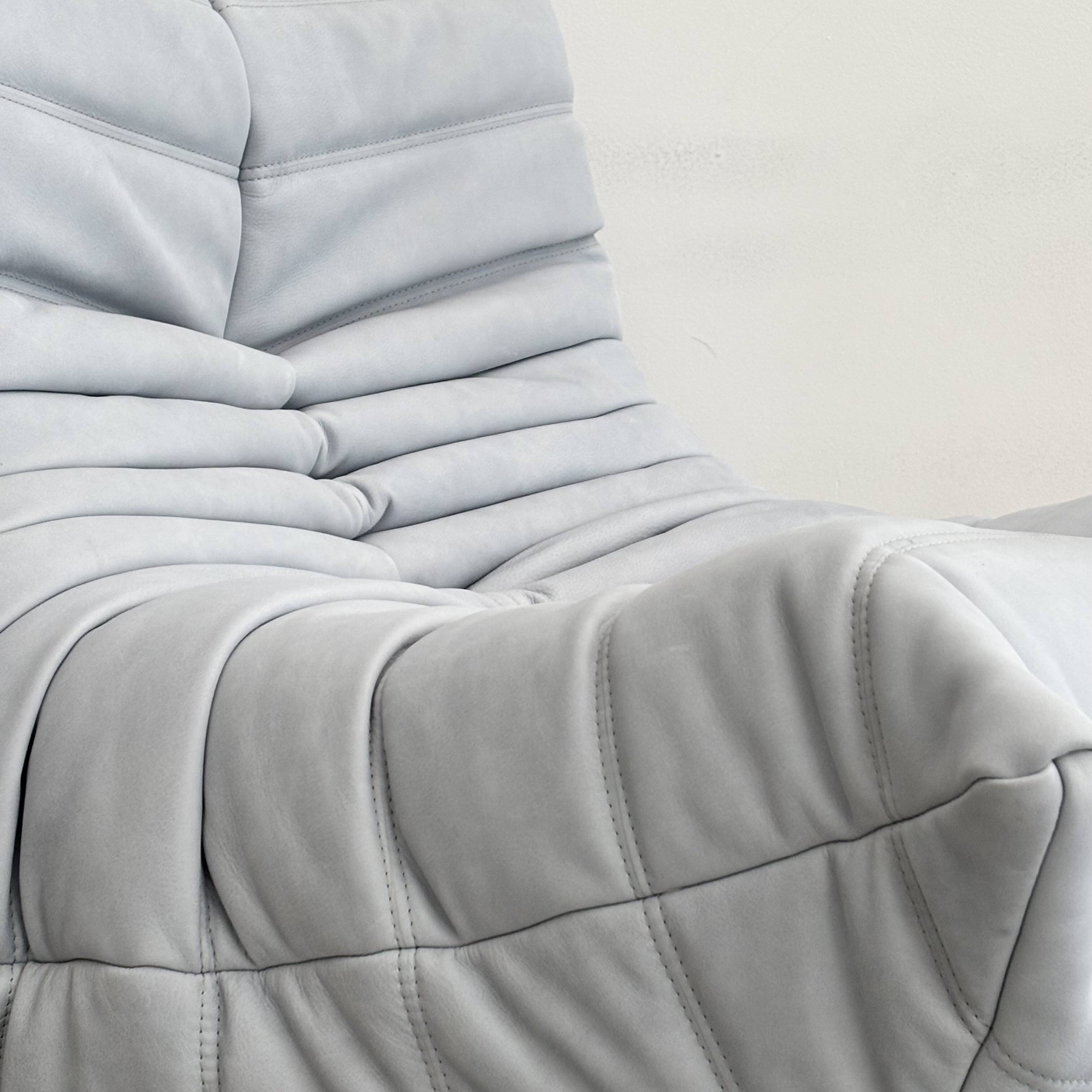 Sky blue leather armchair