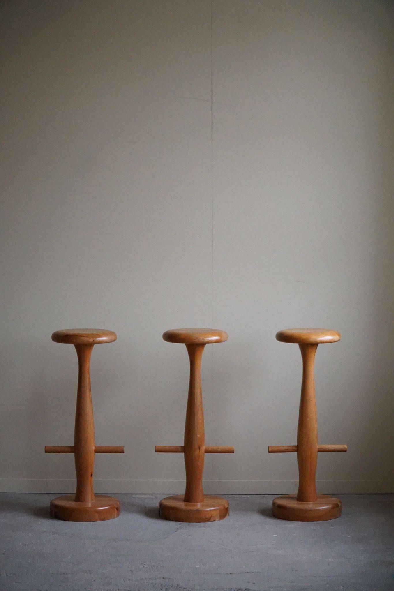 Set of 3 oak bar stools, mid-century Danish modern, Rainer Daumiller, 1960s.