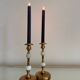 60s gold alabaster metal candlesticks