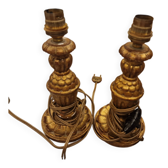 Lampes de chevet en bois doré années 50