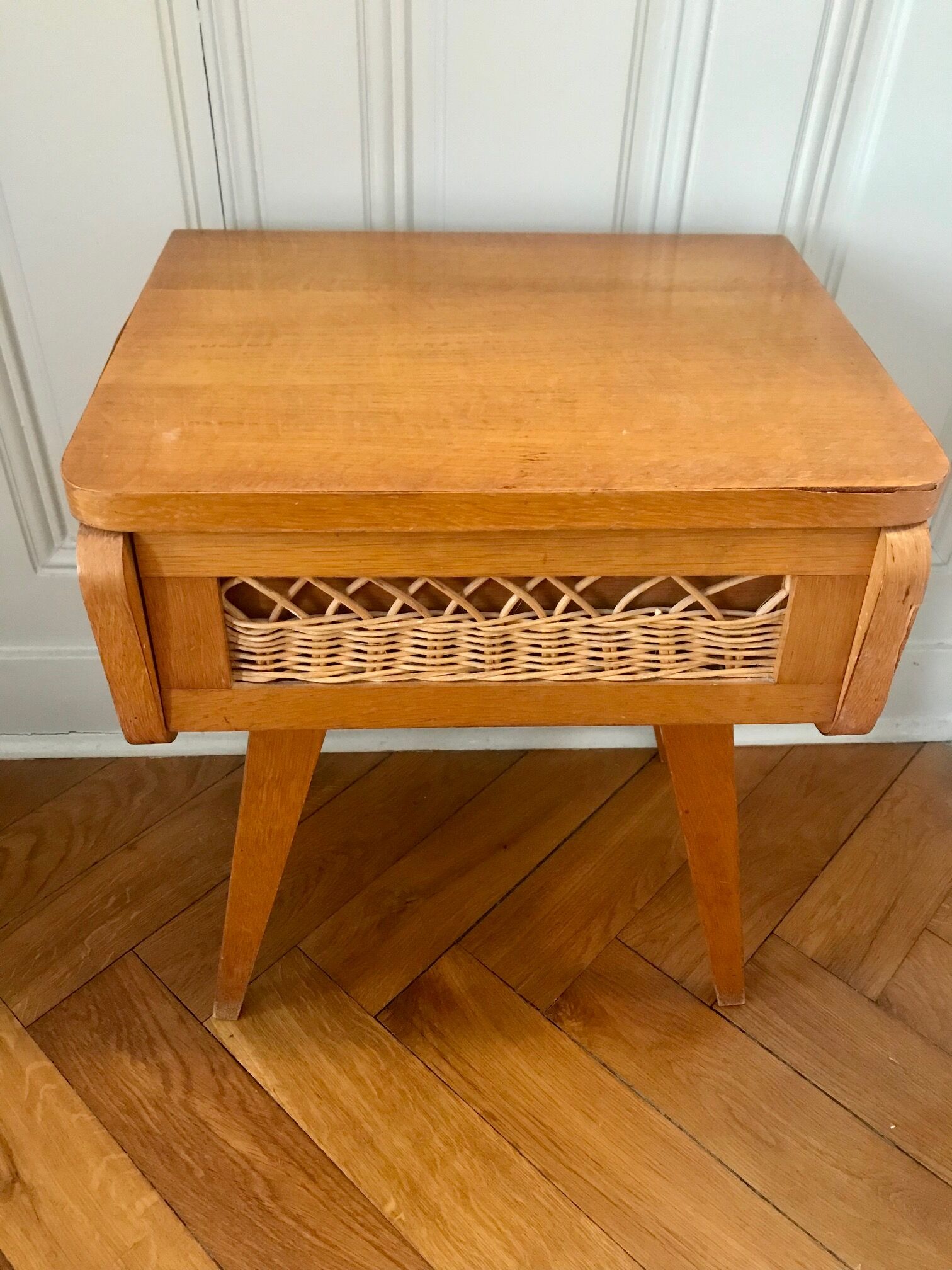 Bedside wood and rattan
