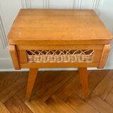 Bedside wood and rattan