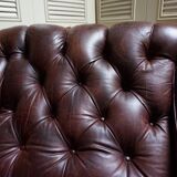 Worn Leather Buttoned Library Fireside Armchair, 1840's