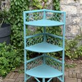 Vintage turquoise rattan corner shelf 1960