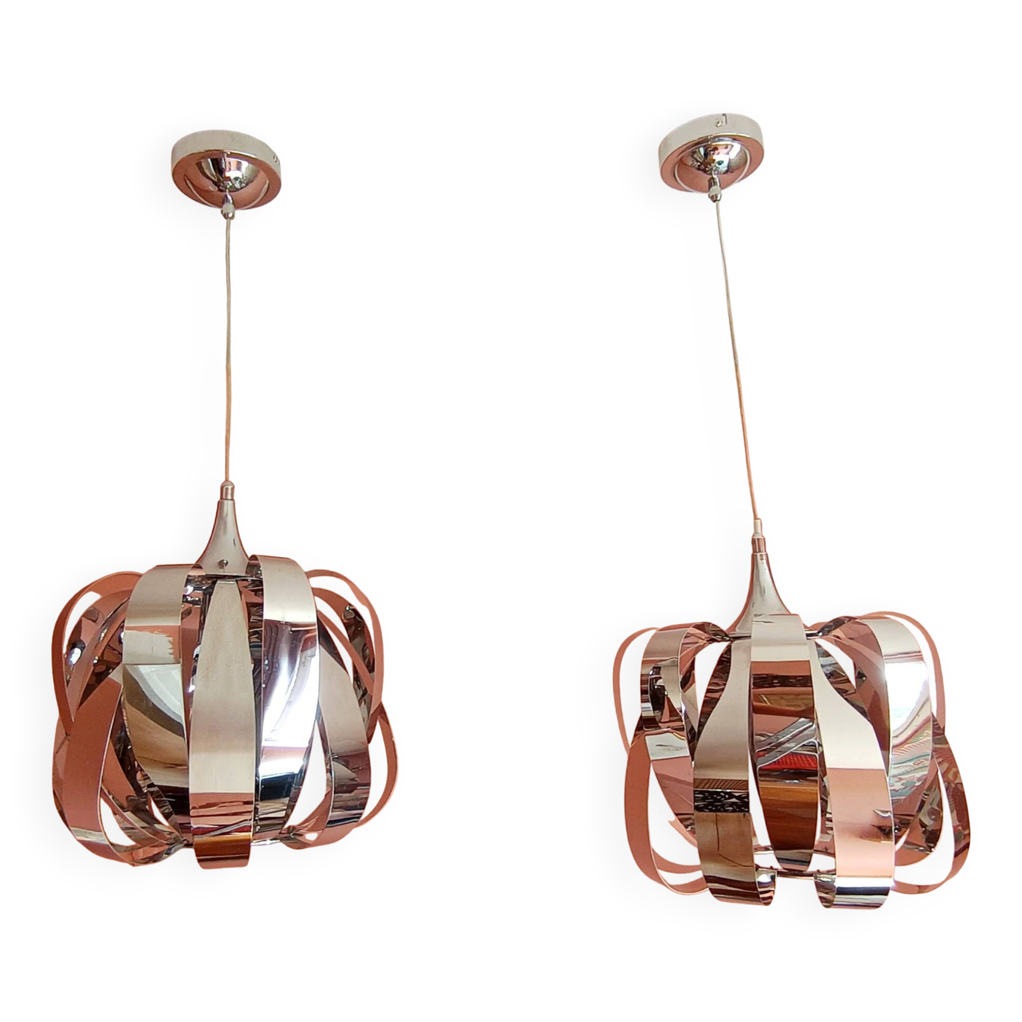 Paire de suspensions Space Age en métal chromé