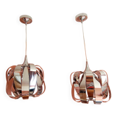 Pair of space age chrome metal pendant lights