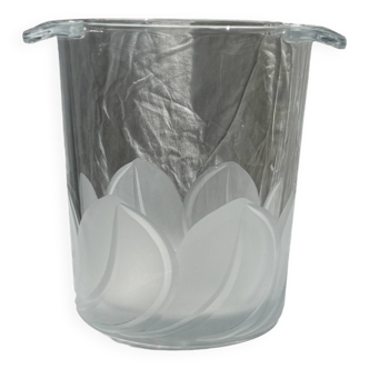 Glass ice or champagne bucket with stylized petal patterns