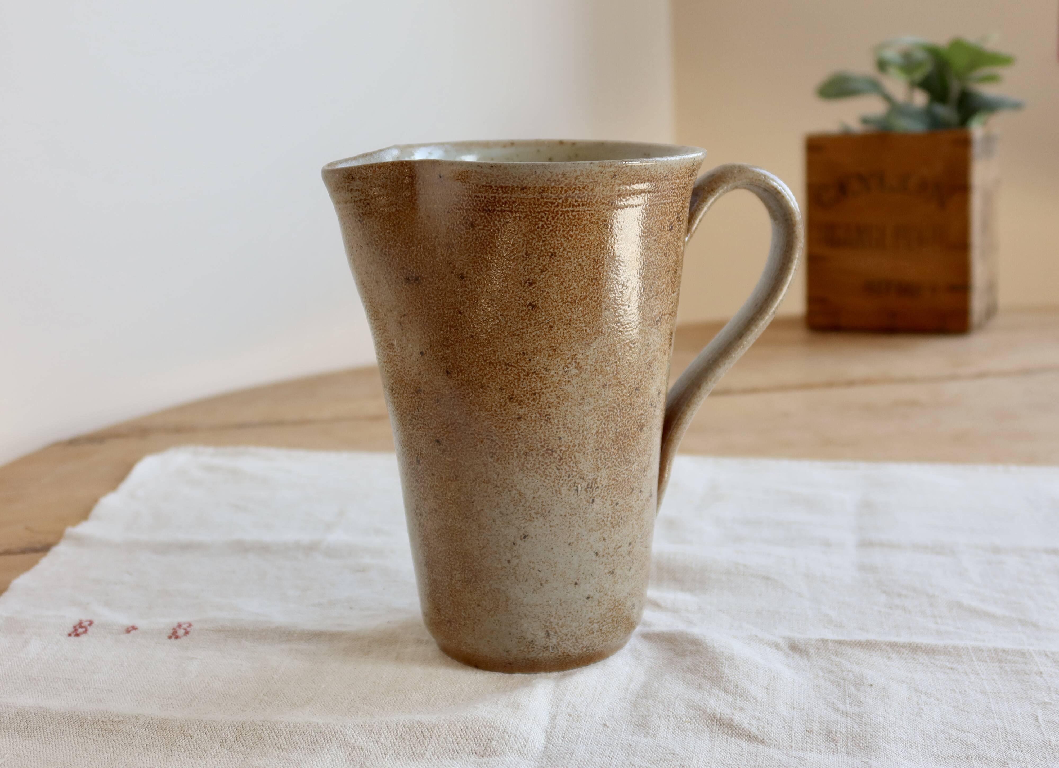 Vintage ceramic jug in taupe brown glaze