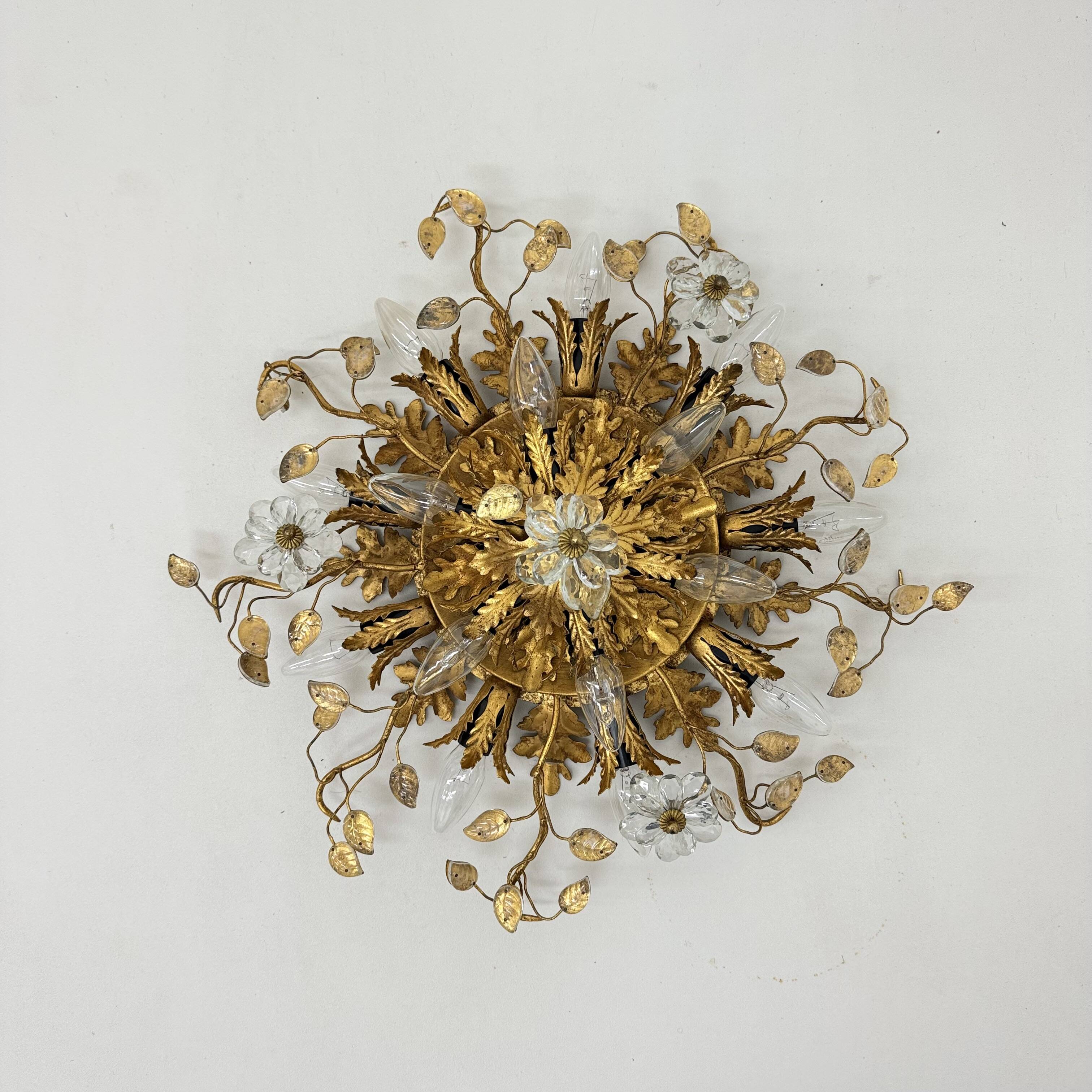 Gold-Plated Metal & Murano Crystal Flowers Flush Mount from Banci Firenze