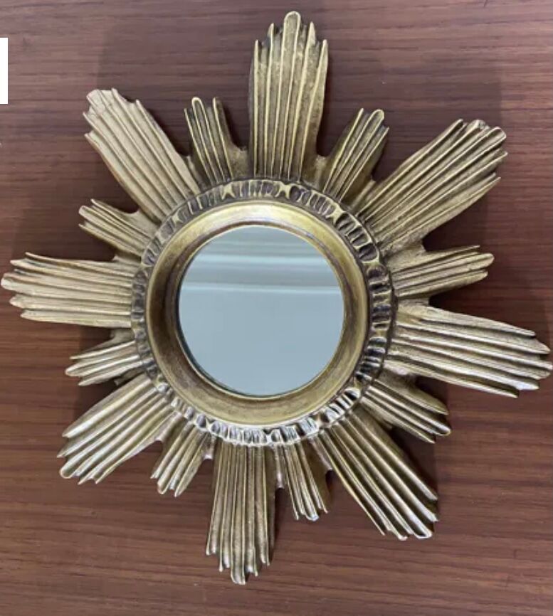 Vintage sun mirror in golden resin 60s/70s