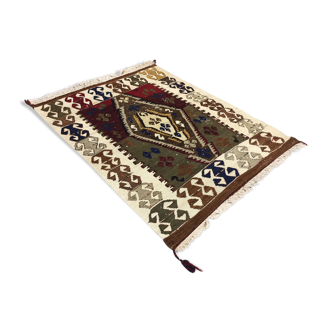 Small Vintage Turkish Kilim 110x82 cm Wool Kelim Rug Red Green beige Black