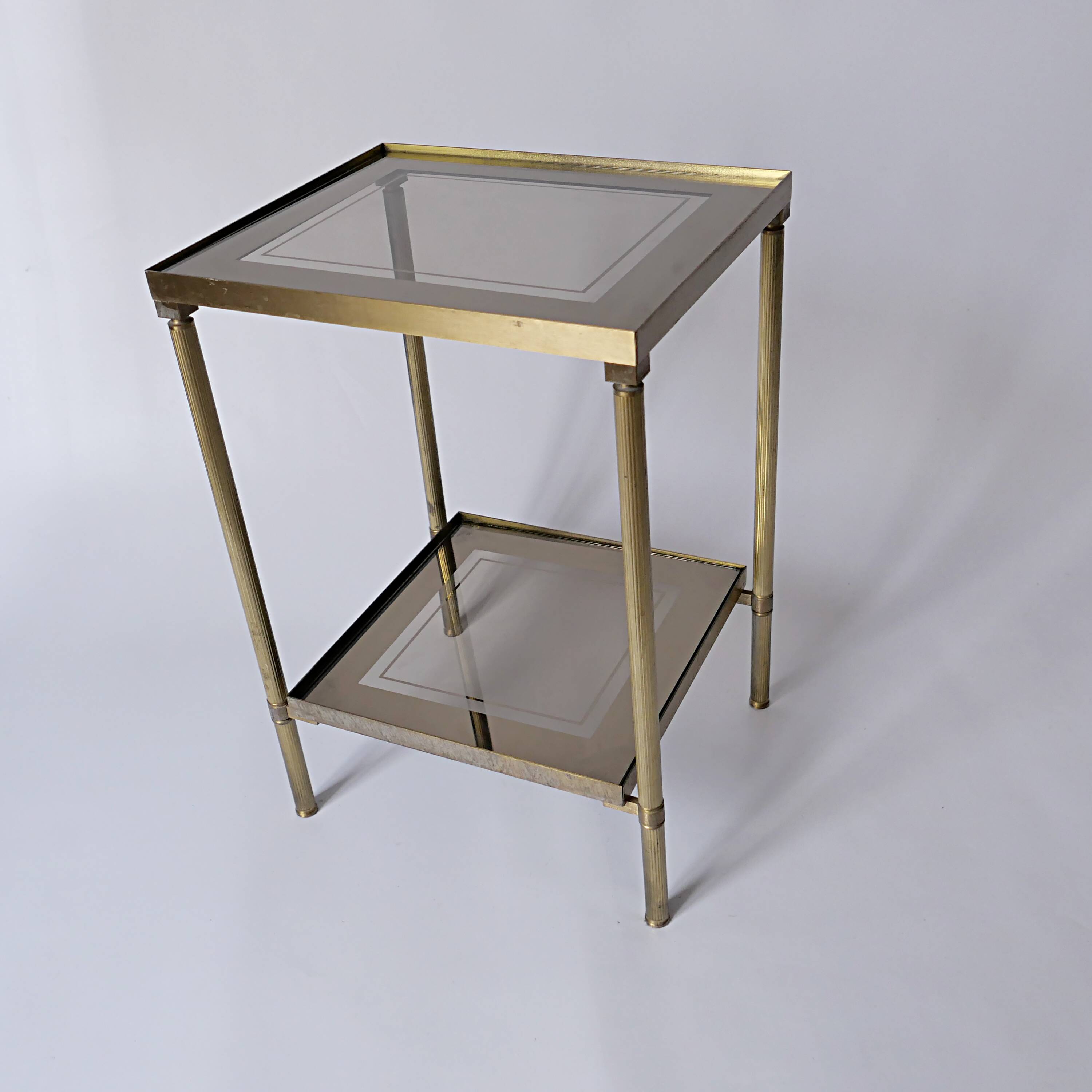 saddle table in brass smoked glass mirror old vintage Jansen house