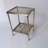 Sellette, table d'appoint en laiton et verre fumé miroir ancienne