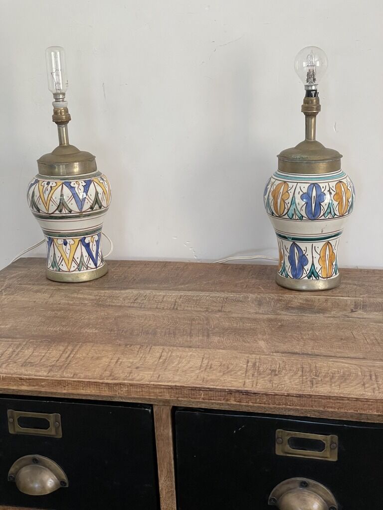 Ceramic lamp and vintage brass