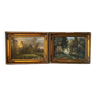 2 French school landscapes 19th century