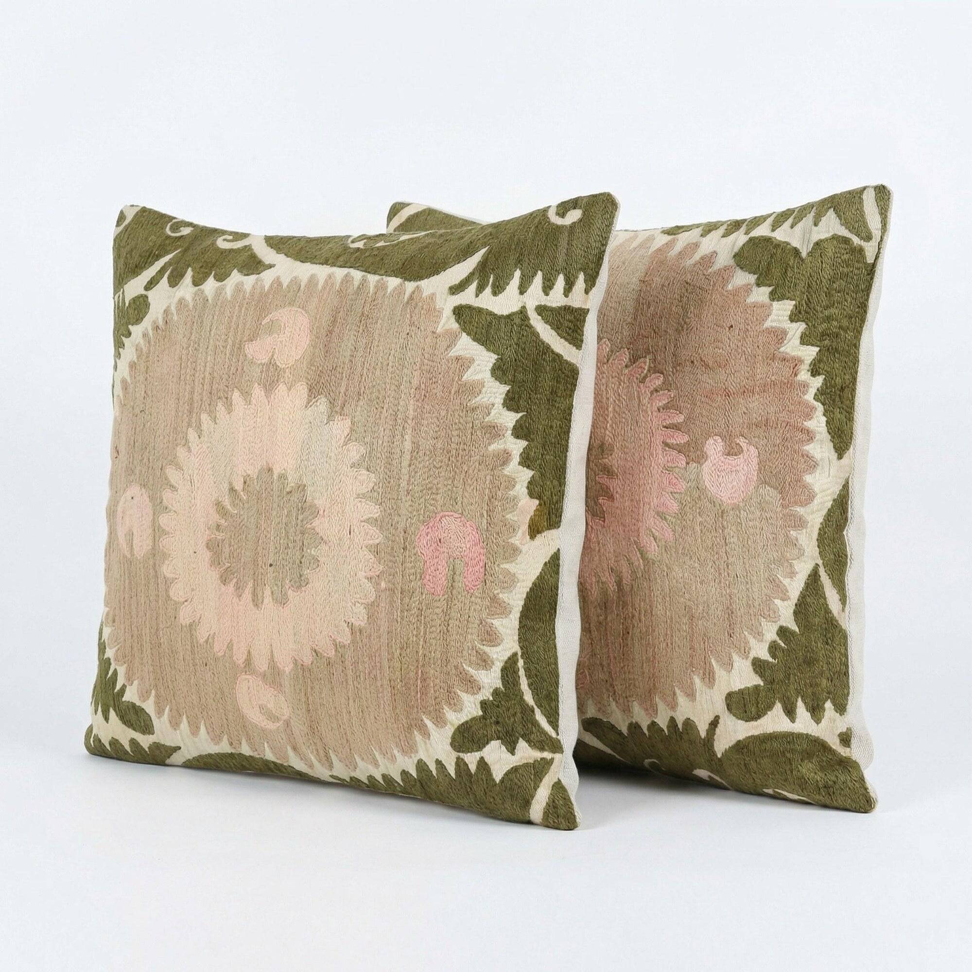 Set of 2 vintage embroidered cushion covers 61x61 cm