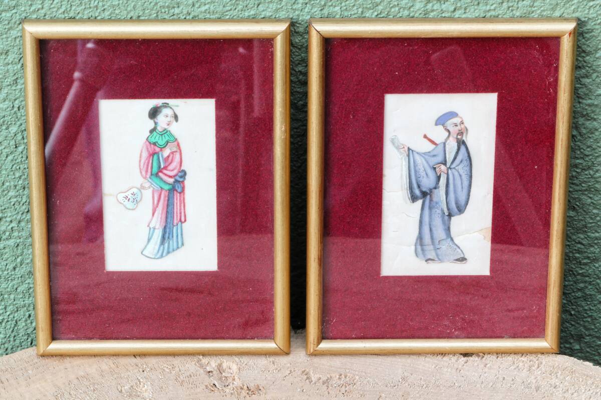 Pair of gouaches on rice paper, Chinese school of the 19th century.
