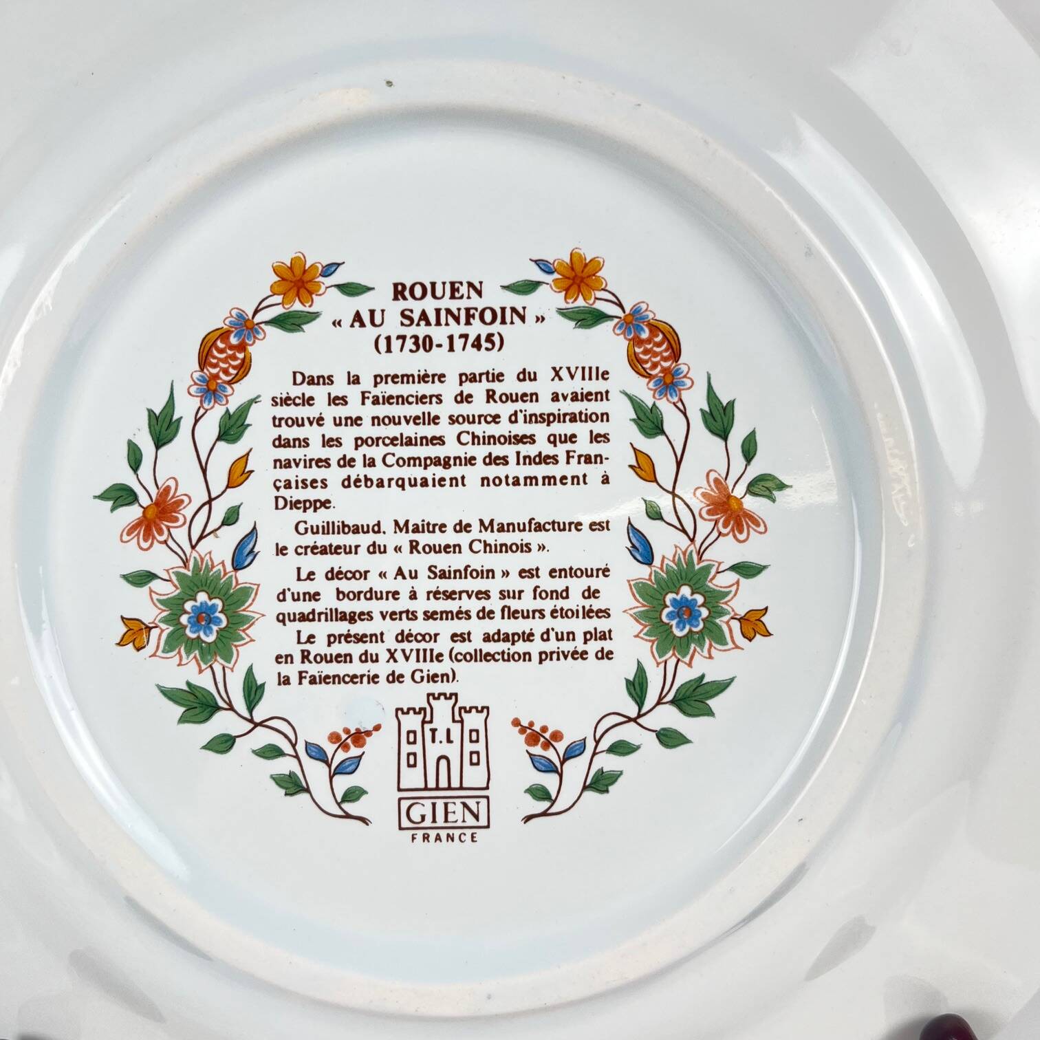 Set of 6 dessert plates Gien model Rouen Sainfoin, 1990