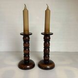 Pair of wooden candle holders artilux fake candles