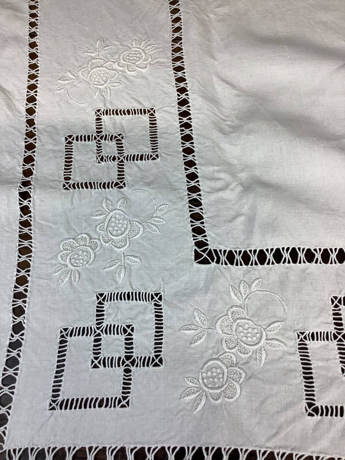 Old linen sheet with monogram embroidery